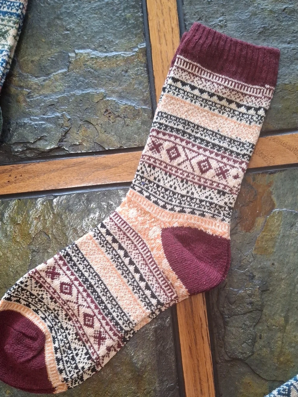 3 Pair Patterned Crew Socks - Multicolor Fair Isle Design